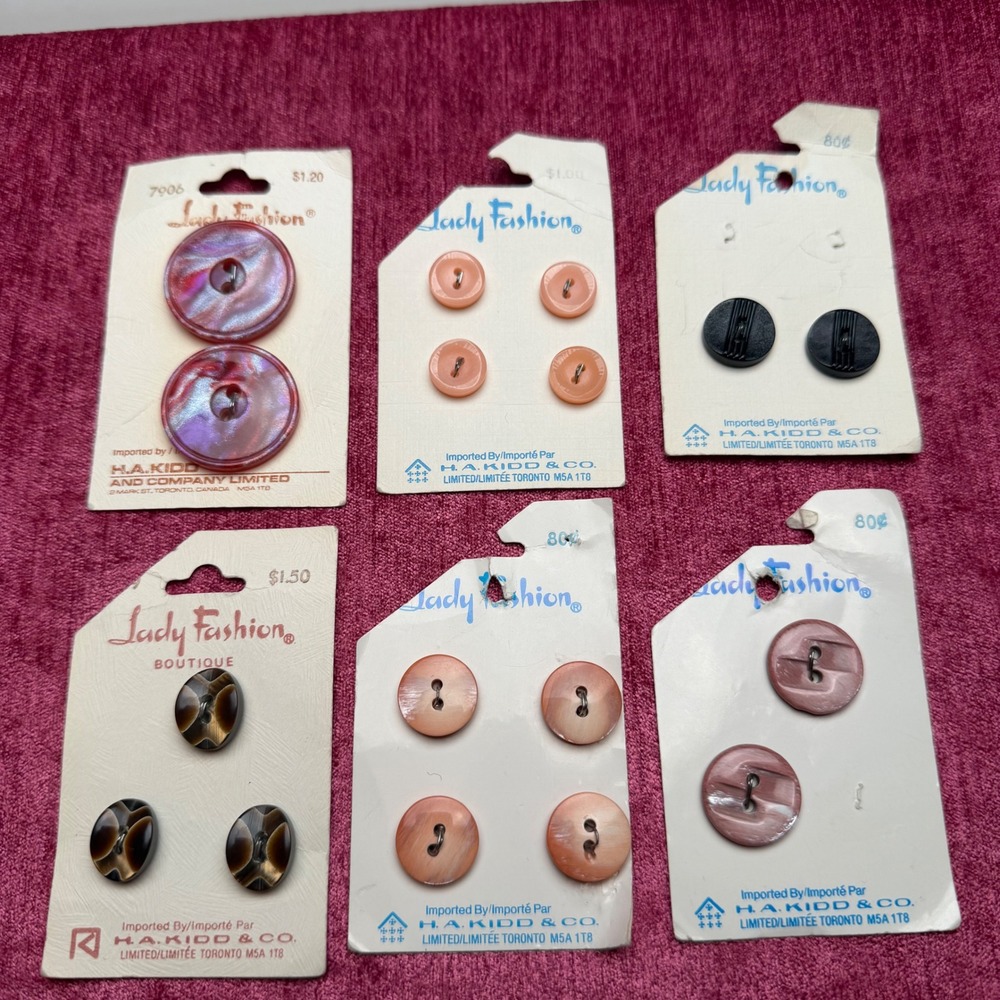 Lady Fashion Vintage Buttons 6 Cards Marbled Pearlescent‎ Retro Sewing Notions